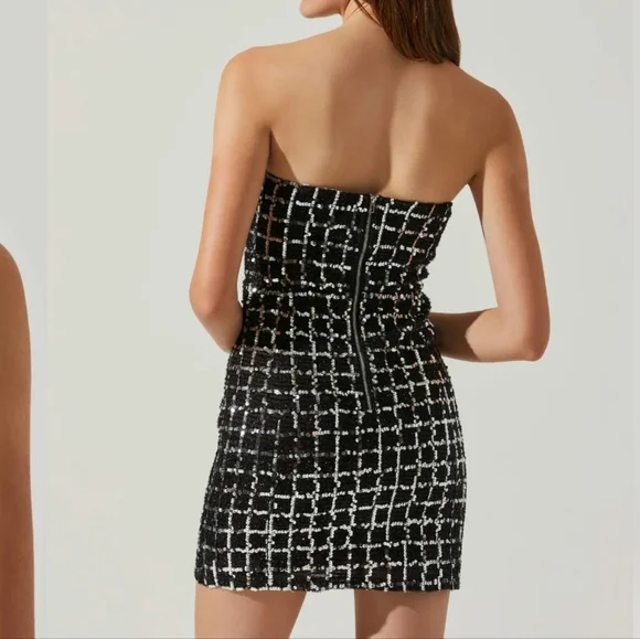 NWT ASTR The Label Carmen Sequin Strapless Mini Dress-Black/Silver - Picture 6 of 13